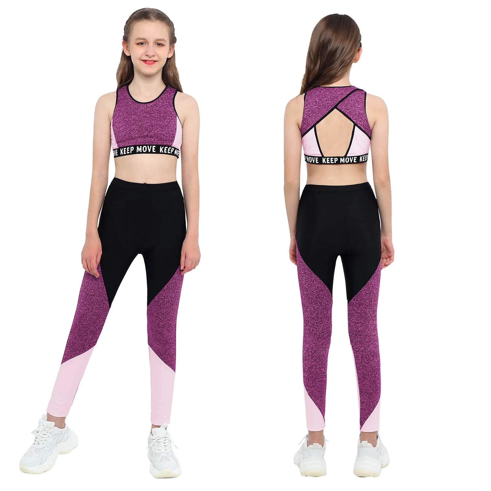 Girls Athletic Set - 2-Piece Workout Top & Pants for Gymnastics, Running & Sports (Ages 7-13)