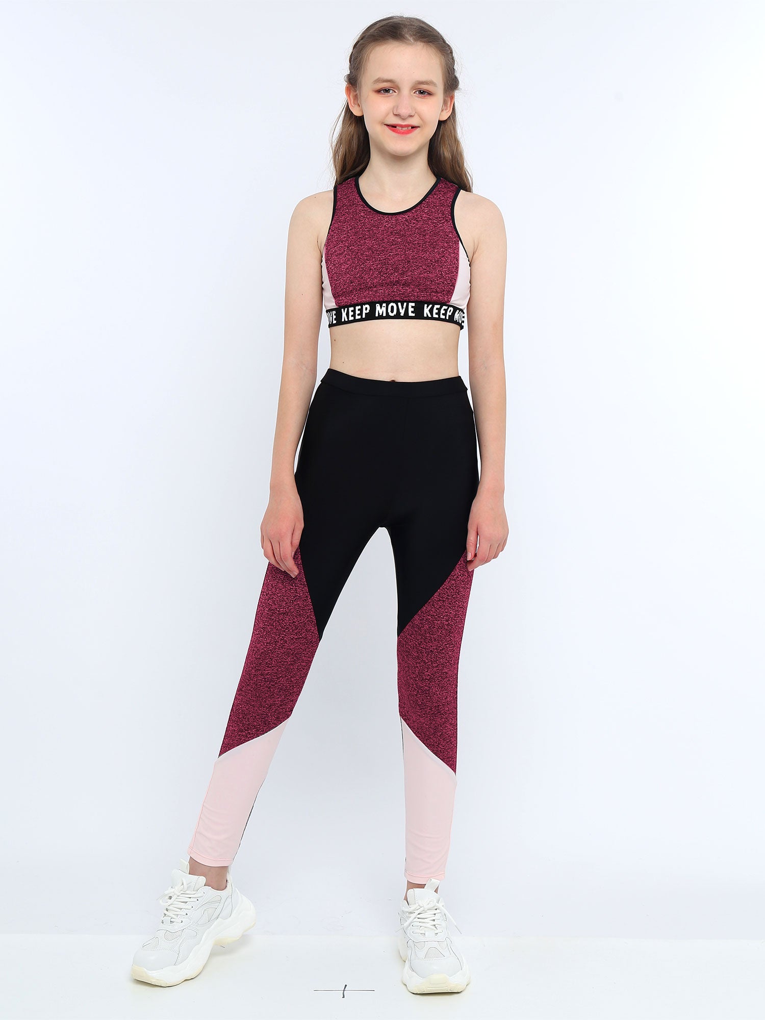 Girls Athletic Set - 2-Piece Workout Top & Pants for Gymnastics, Running & Sports (Ages 7-13)