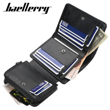 Men's Leather Bifold Wallet - Zipper Coin Pocket Card Holder with RFID Protection