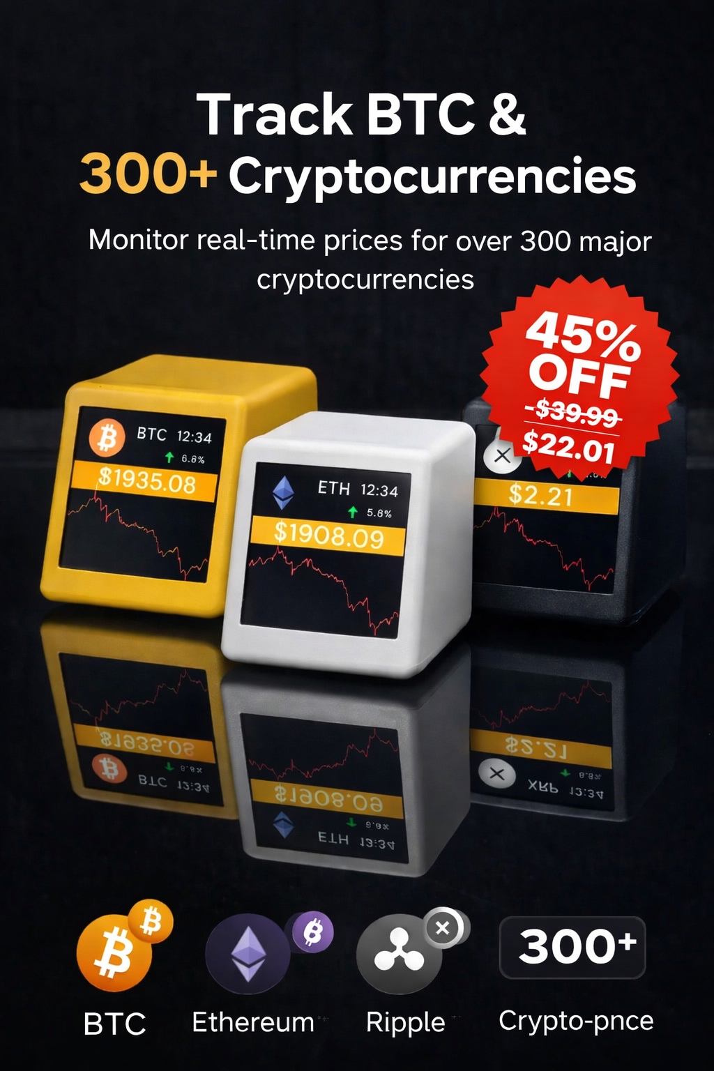 WiFi Crypto Price Tracker Display - Real-Time Monitor for 300+ Cryptocurrencies