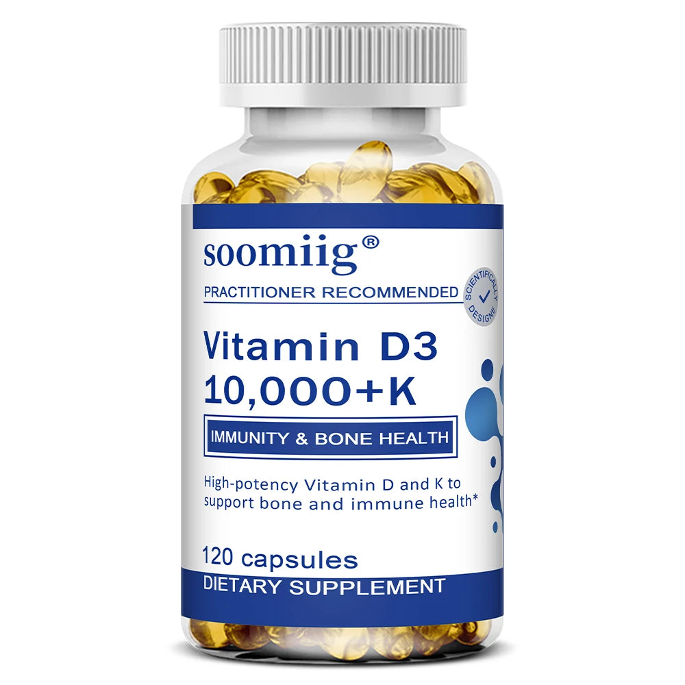 Vitamin D3 10000 IU + K2 Supplement - Maximum Strength for Bone, Heart & Immune Health (120 Capsules)