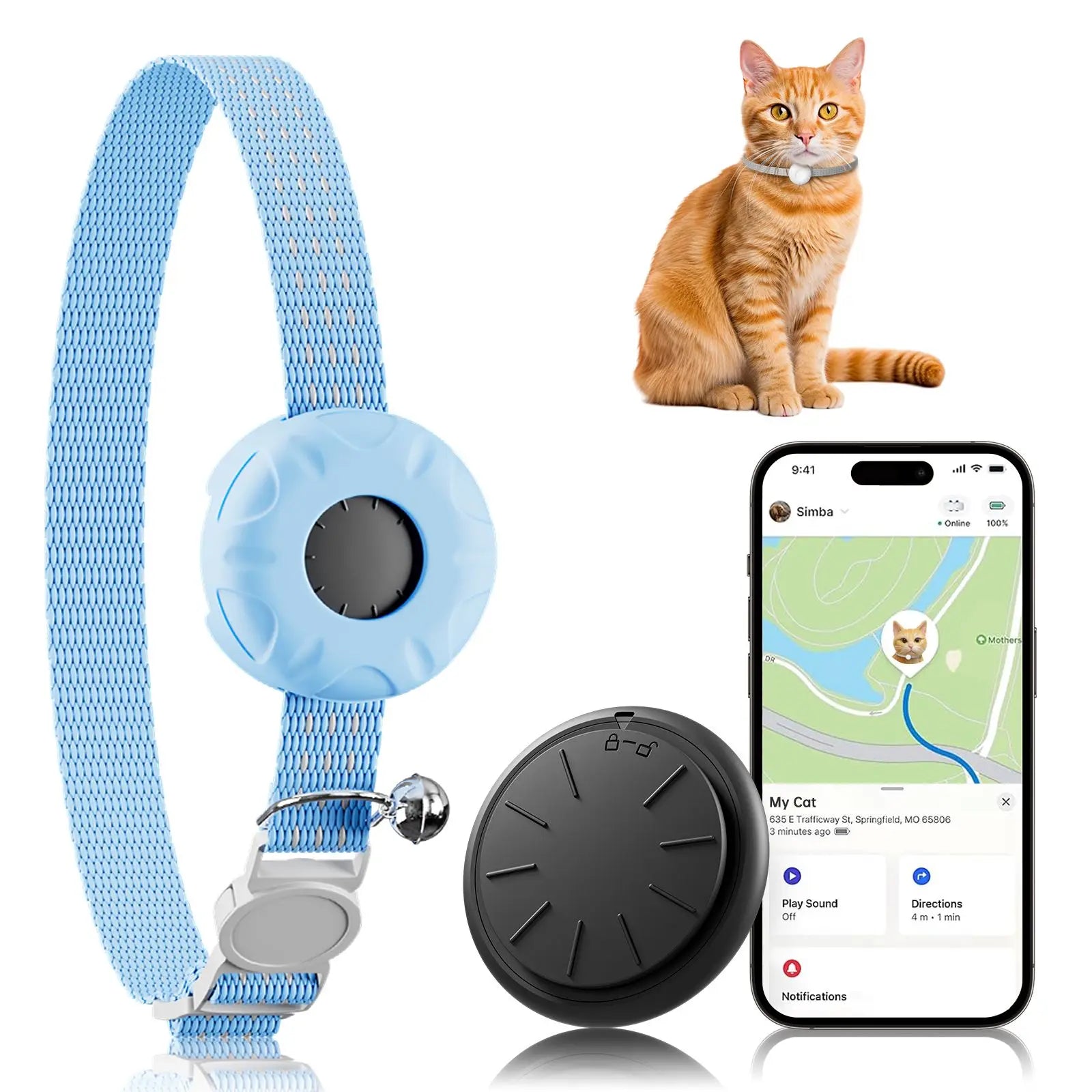 GPS Tracker for Cats – Waterproof Pet Tracker Collar with Elastic Buckle (iOS Only)