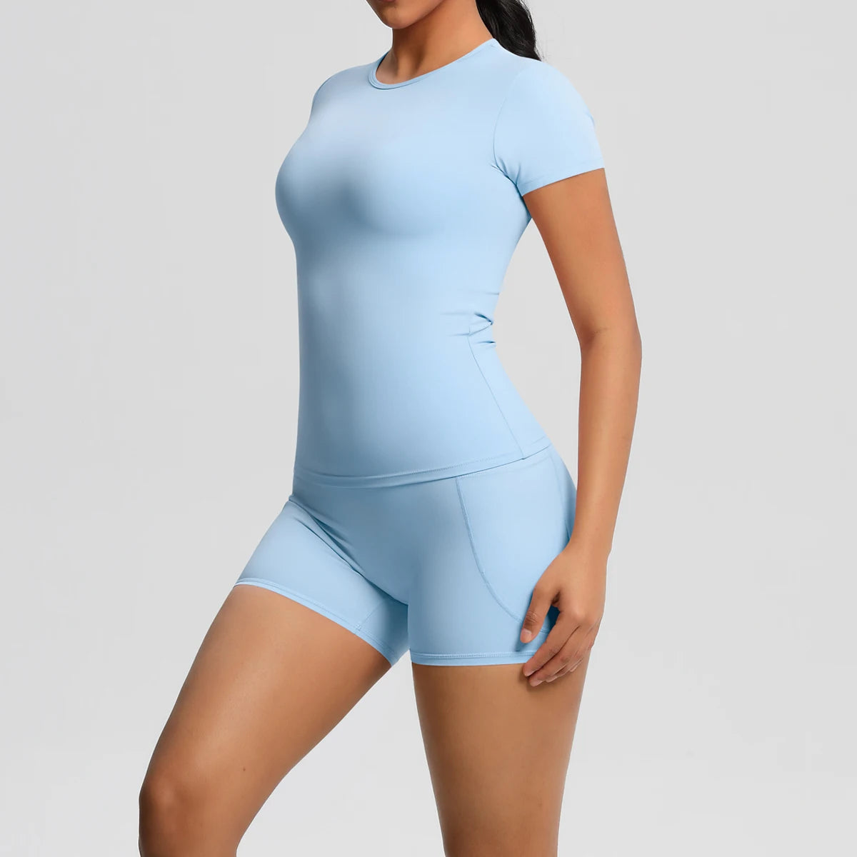Women's 2-Piece Workout Set - Push-Up Shirt & High Waist Shorts for Yoga & Fitness