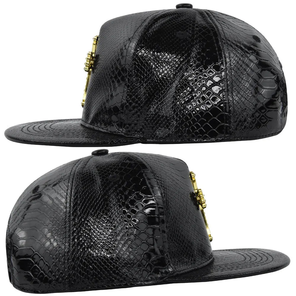 Cross Jesus Metal Label Hip-Hop Cap - Flat Brim Fitted Hat for Break Dance & Street Style