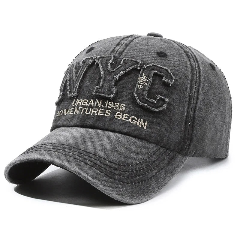 Vintage NYC Letter Baseball Cap - Washed Cotton Snapback Hat for Men & Women