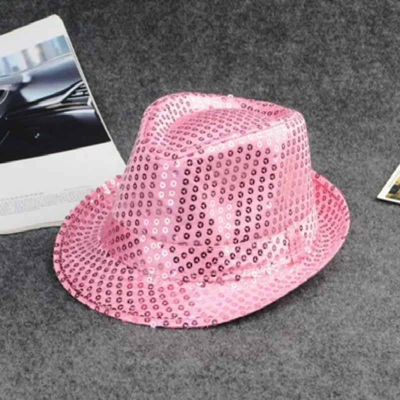 Kids Reflective Top Hat - Glitter Hip-Hop Jazz Dance Performance Hat for Stage & Parties