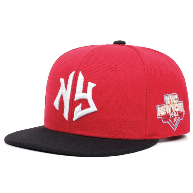 NY1664 Embroidered Snapback Hat - Adjustable Hip-Hop Baseball Cap for Outdoor Sports