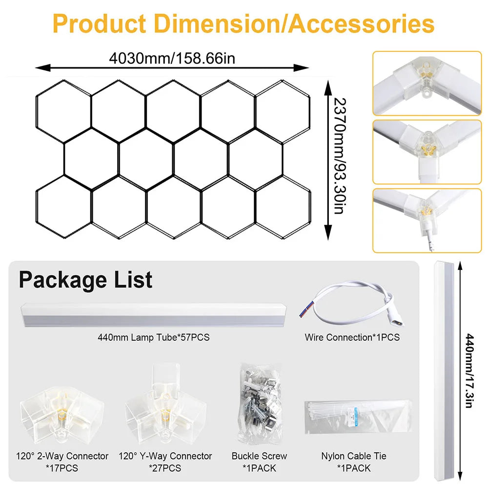 Garage Hexagonal LED Ceiling Light – Super Bright 6500K White Light