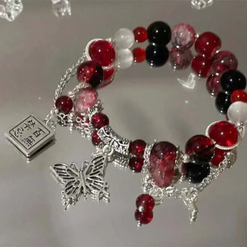 Butterfly Beaded Chain Bracelet for Women - Purple