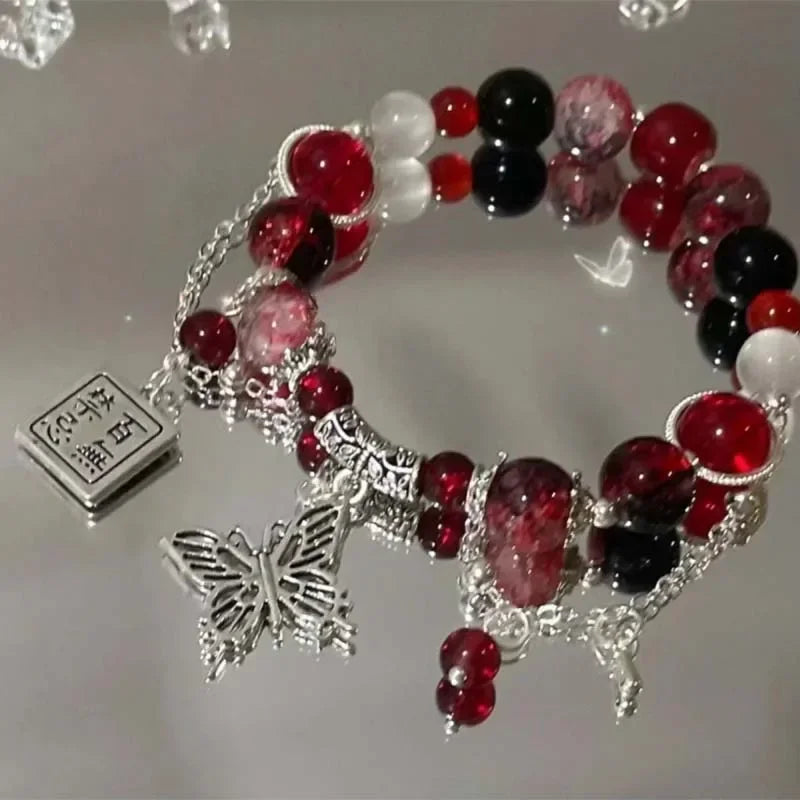 Butterfly Beaded Chain Bracelet for Women - Purple