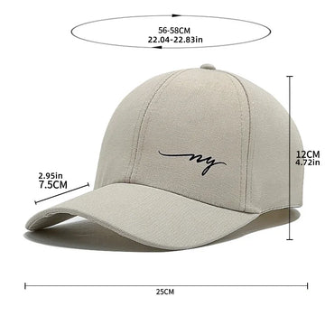 NY Embroidered Baseball Cap - Solid Color Snapback Hat with Sun Protection for Summer
