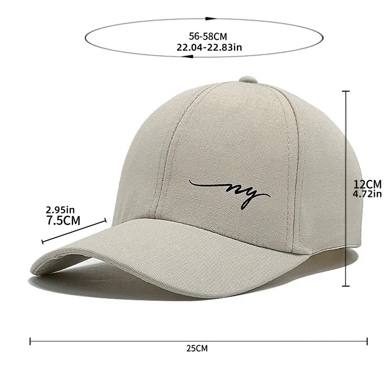NY Embroidered Baseball Cap - Solid Color Snapback Hat with Sun Protection for Summer