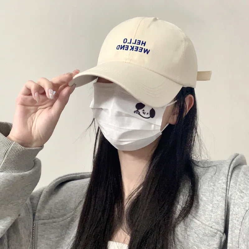 Oversized Baseball Cap for Big Heads - Embroidered Letter Curved Brim Hat for Women