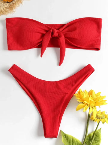Brazilian Women's Low Waisted Thong Bikini Bottoms Solid Swimwear Red White Black Summer Push Up Bathing Suit for Beach Poolside