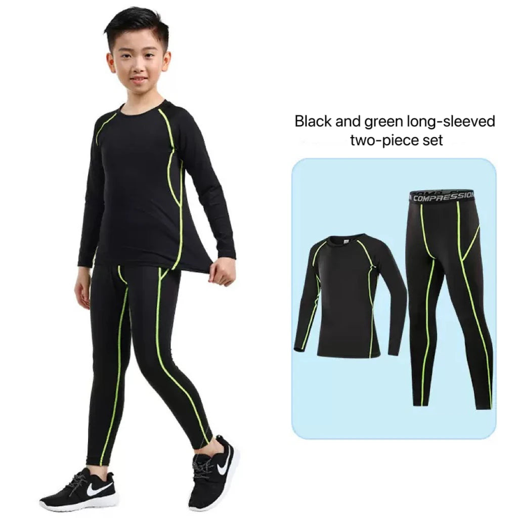 Boys Sports Compression Set - 2-Piece Athletic Base Layer for Basketball, Soccer & Training (Ages 7-13)