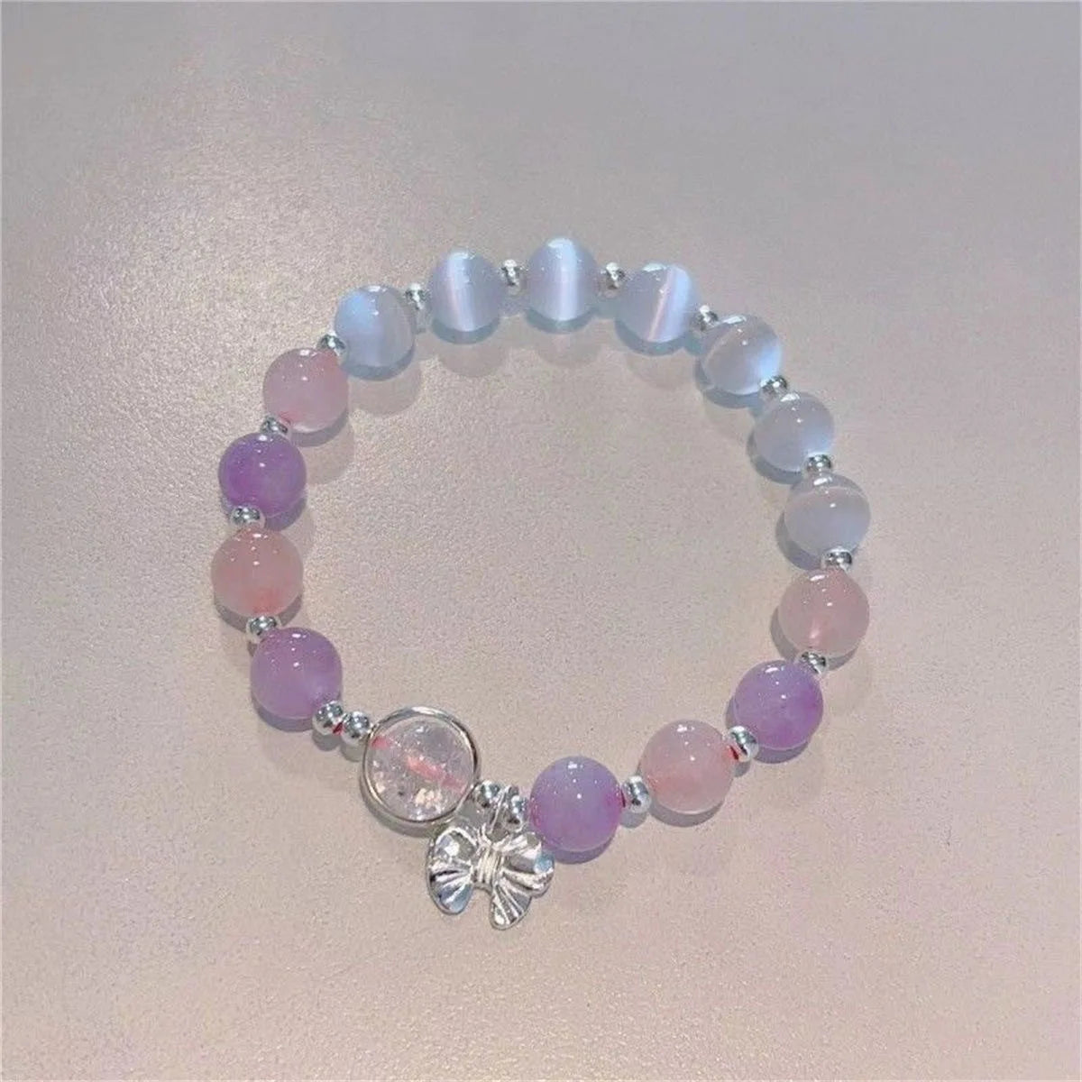Butterfly Beaded Chain Bracelet for Women - Purple