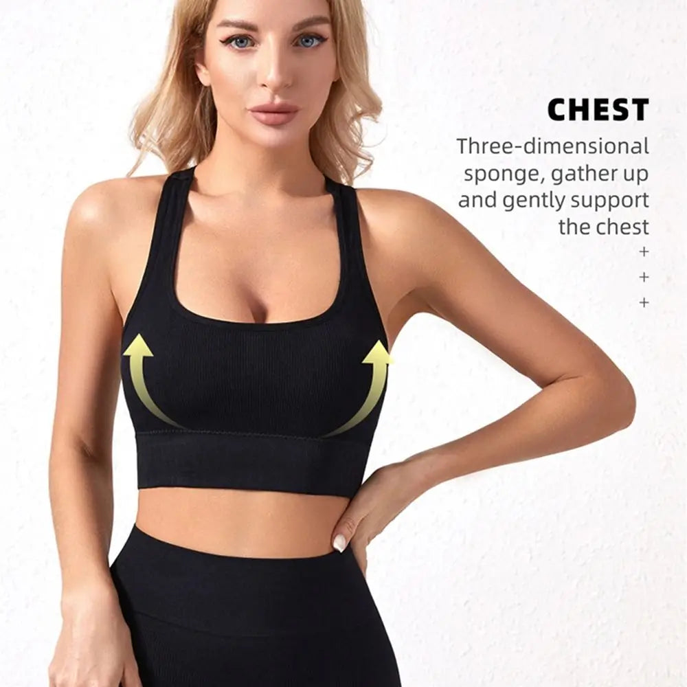 Women's 2-Piece Breathable Ribbed Workout Set - Sports Bra & High Waist Shorts (Summer Active Set)