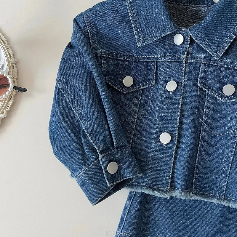 Girls Denim Jacket & Long Skirt Set - 2-Piece Fall Outfit (Ages 7-13)