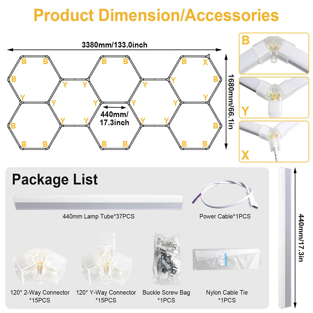 Garage Hexagonal LED Ceiling Light – Super Bright 6500K White Light
