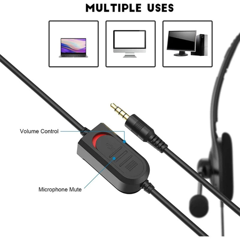 USB Headset with Microphone Single-Sided Computer Headphone Lightweight Call Center Wired Headset for PC/Laptop/Computer