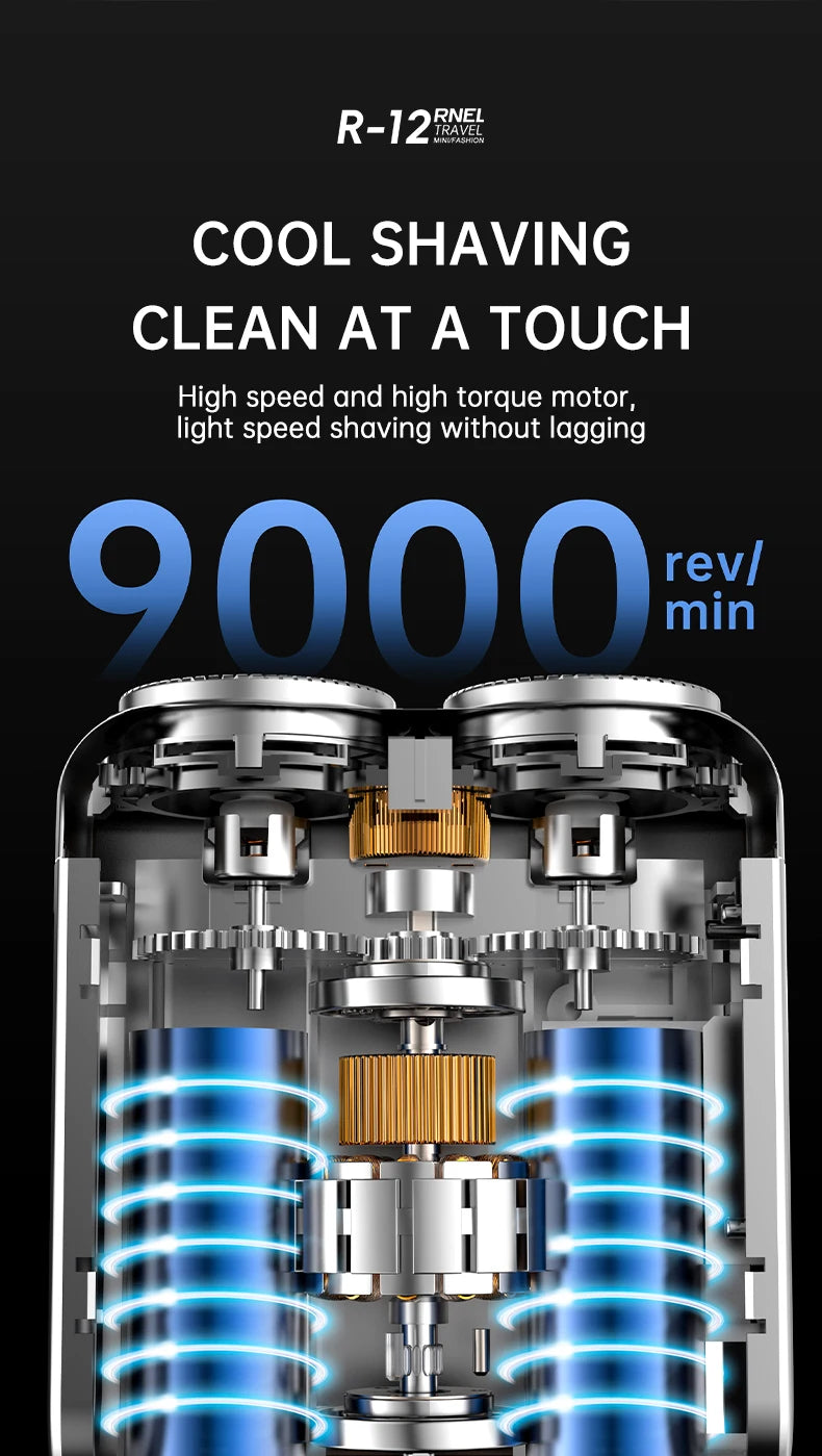 Portable Dual-Head Electric Shaver - Waterproof USB-C Rechargeable Rotary Razor for Men