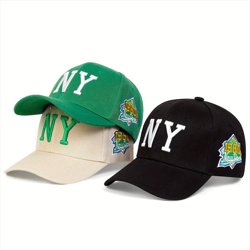NY Letter Embroidered Baseball Cap - Adjustable Cotton Snapback Hat for Men