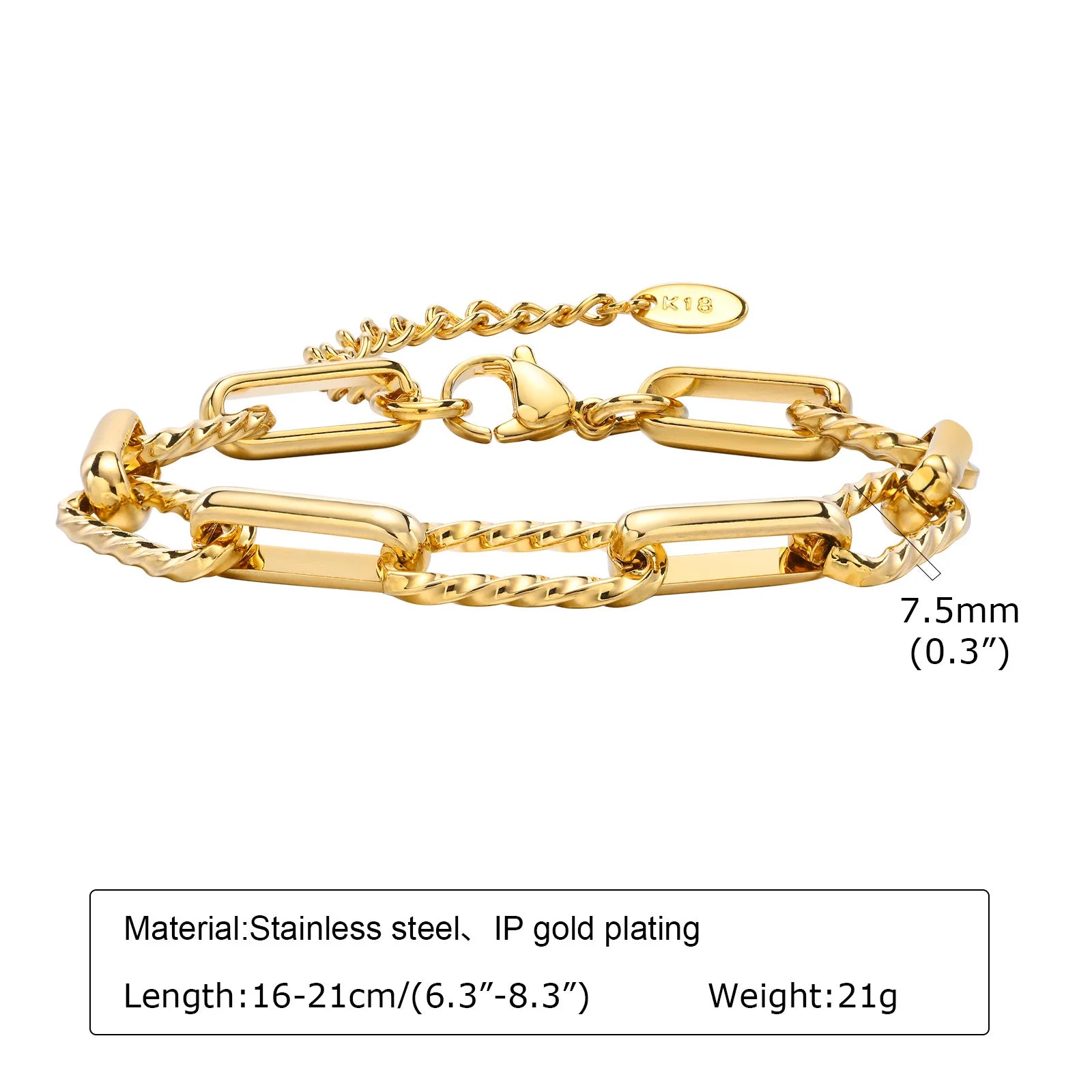 Chunky Stainless Steel Link Chain Bracelet – Gold Plated Layering Jewelry