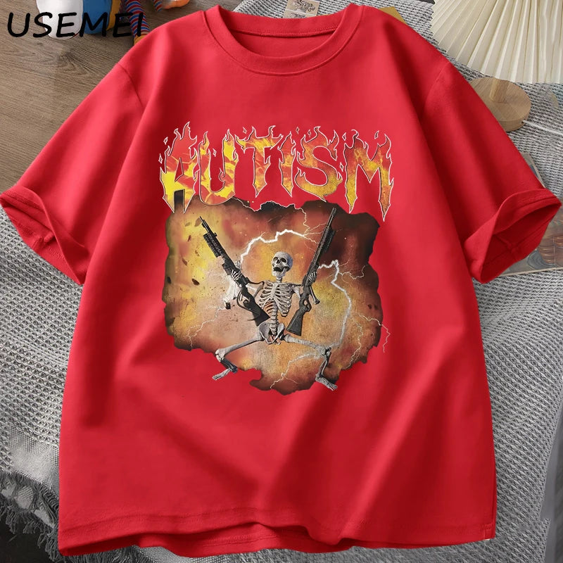 Autistic Funny Skeleton T-Shirt – Unisex Graphic Harajuku Streetwear