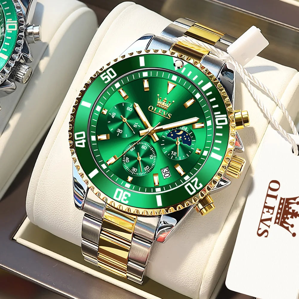 OLEVS 2870 Men's Luxury Watch – Chronograph Moon Phase Date Stainless Steel