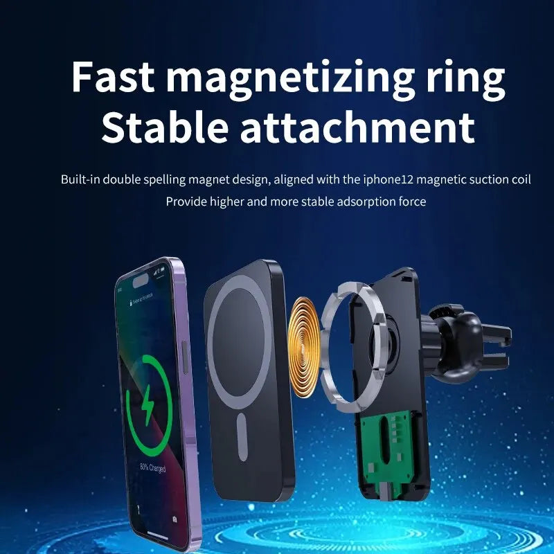 30W MagSafe Magnetic Car Charger Mount - Fast Wireless Charging for iPhone 12-15 Series