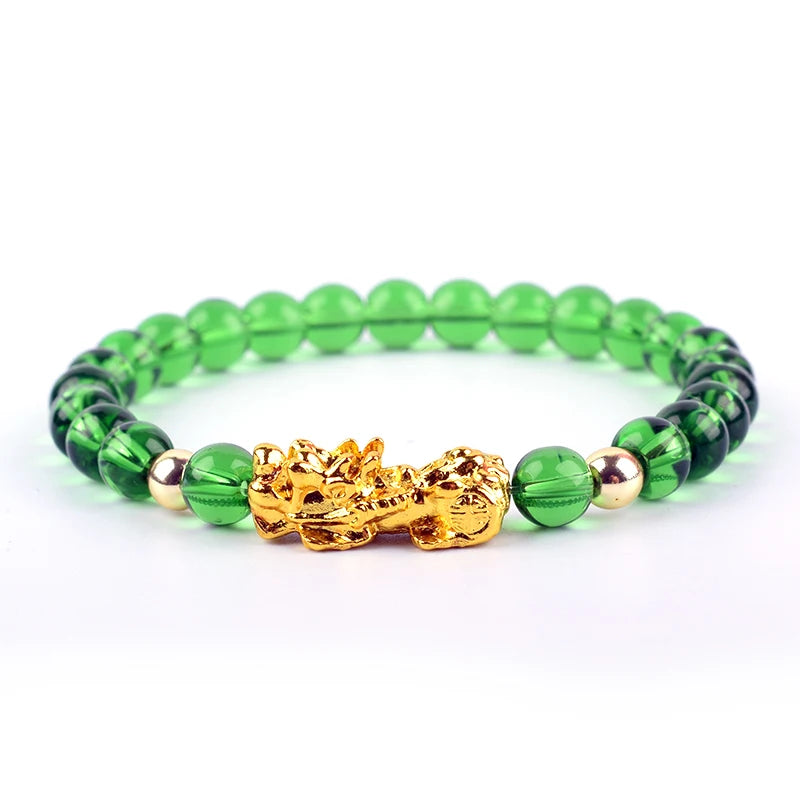 Pixiu Bracelet Feng Shui Wealth and Good Luck Bracelet Homme Wristband Gold Color Obisidian Stone Beads Black Six Character Gift