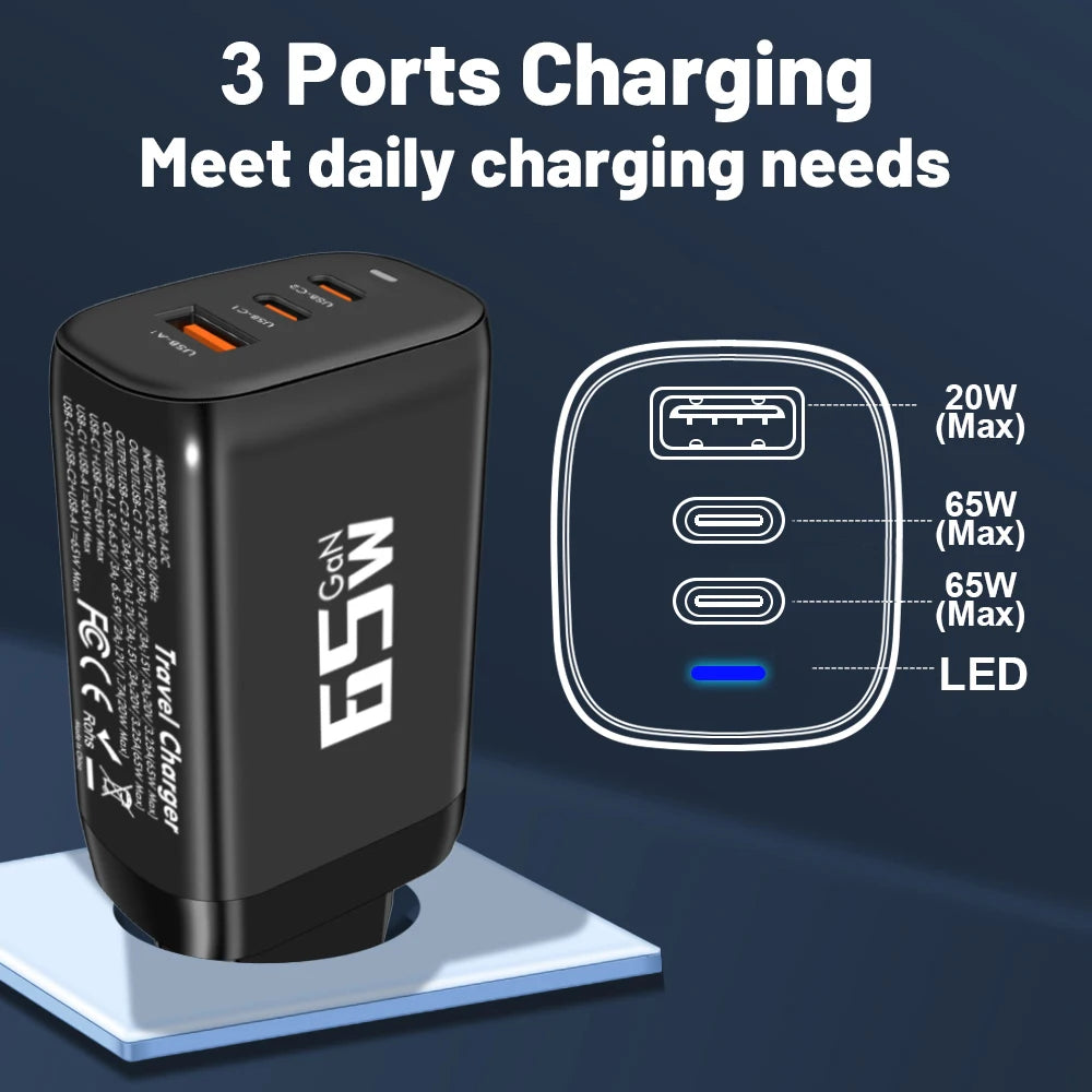 85W GaN USB-C Charger QC3.0 PPS PD Fast Charge for iPhone & Laptop
