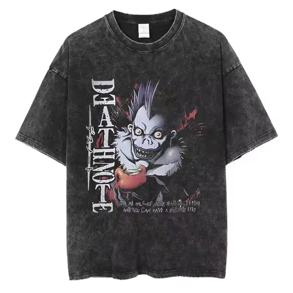 Death Note Anime Washed Y2K T-Shirt – Short Sleeve Round Neck Mens Tee