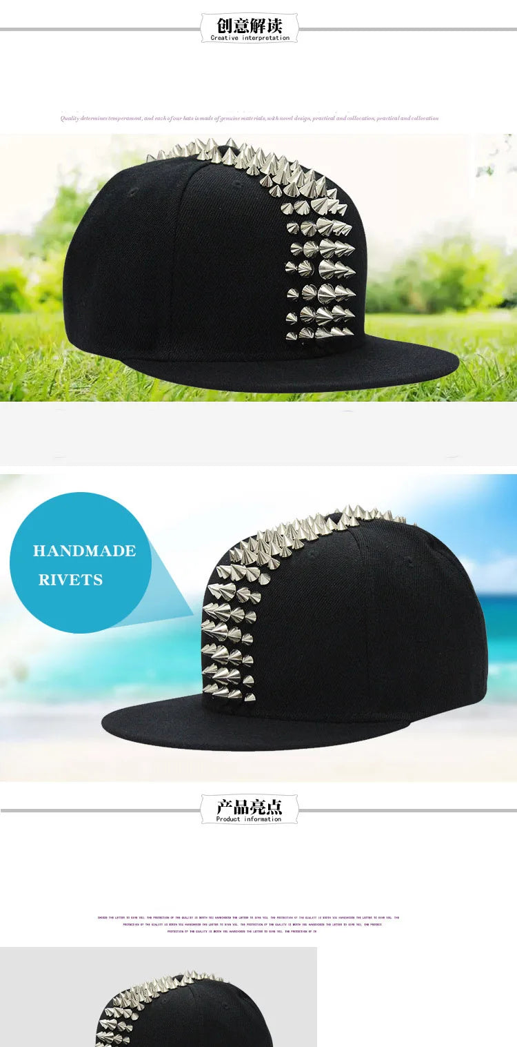 Five Row Rivet Baseball Cap - Hip-Hop Flat Brim Hat for B-Boy Street Dance & Break Dance