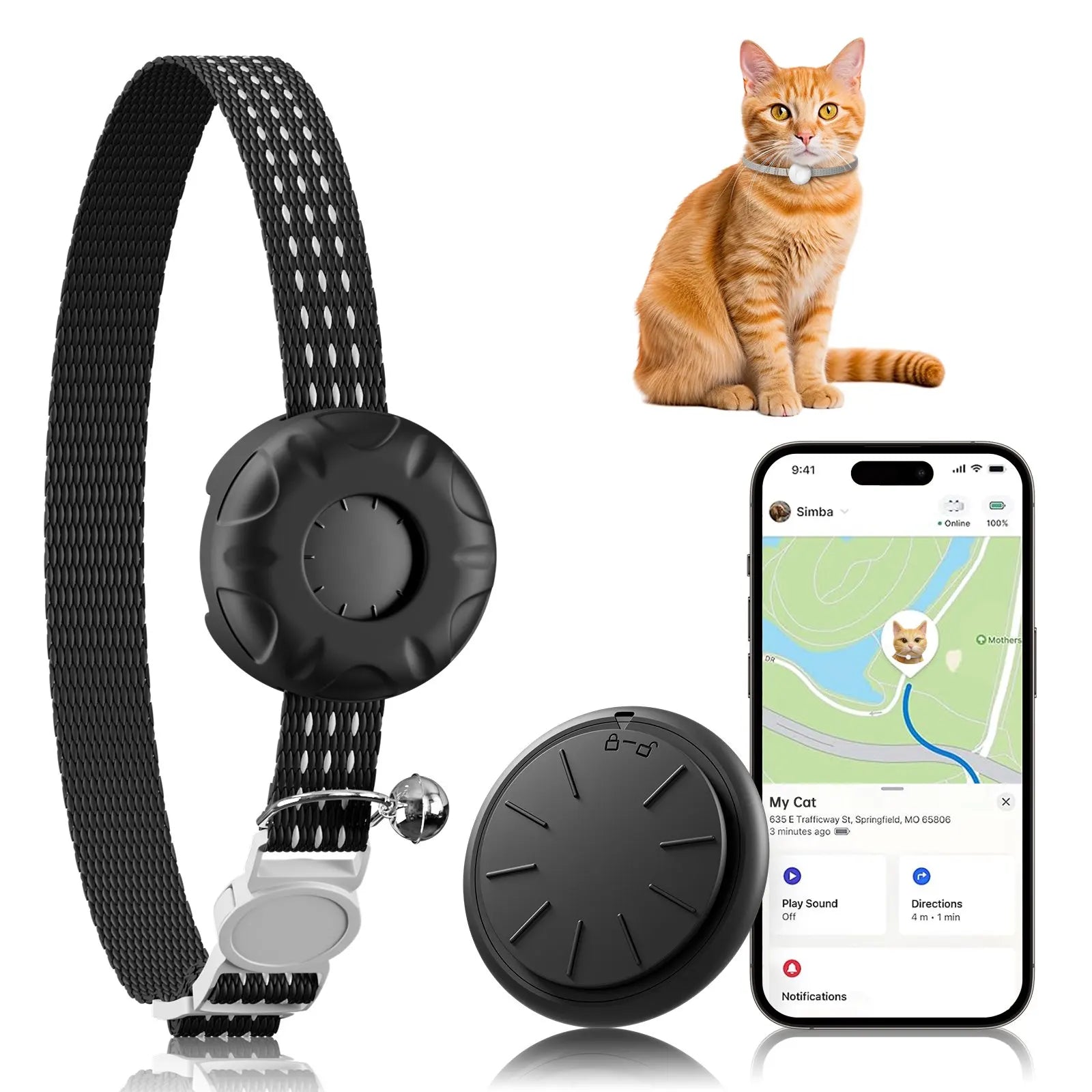 GPS Tracker for Cats – Waterproof Pet Tracker Collar with Elastic Buckle (iOS Only)