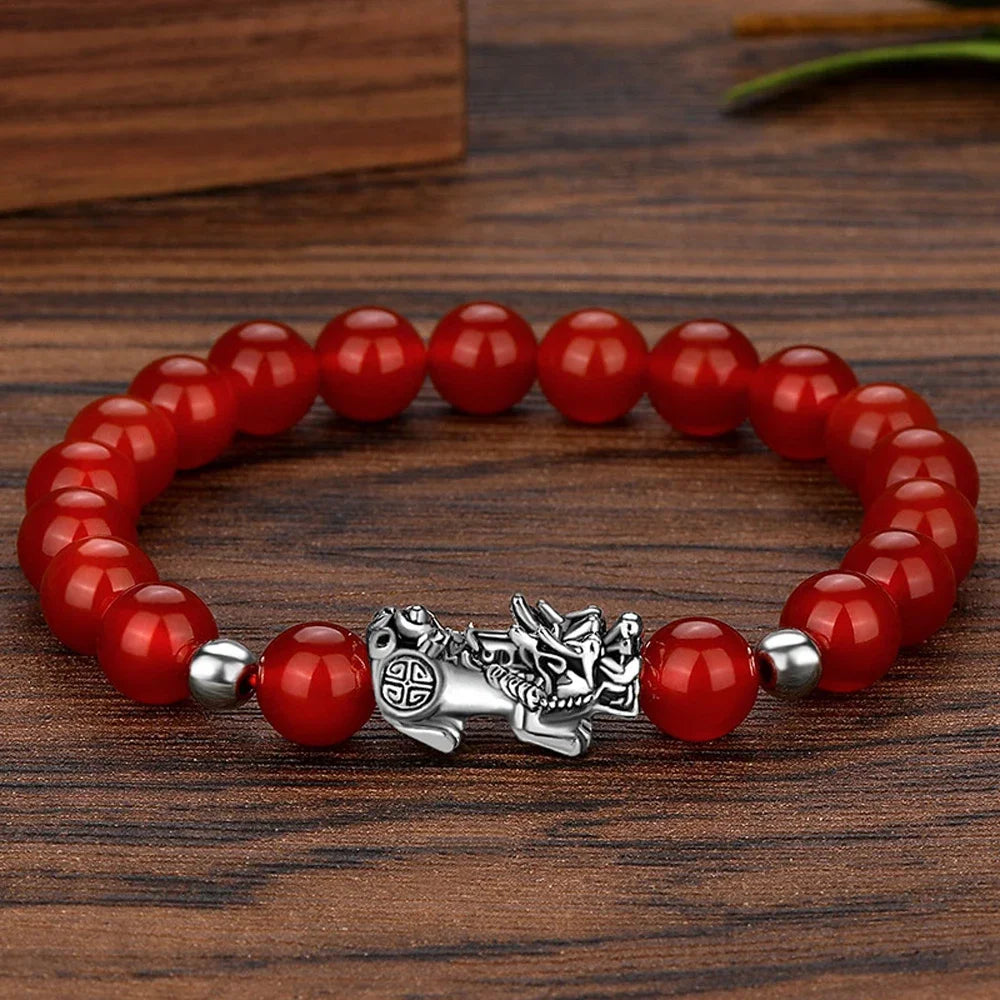Fashion Jewelry Unisex Pixiu Attract Wealth Feng Shui Men Bracelets Obsidian Stone Beads Wristband Good Luck Bangle