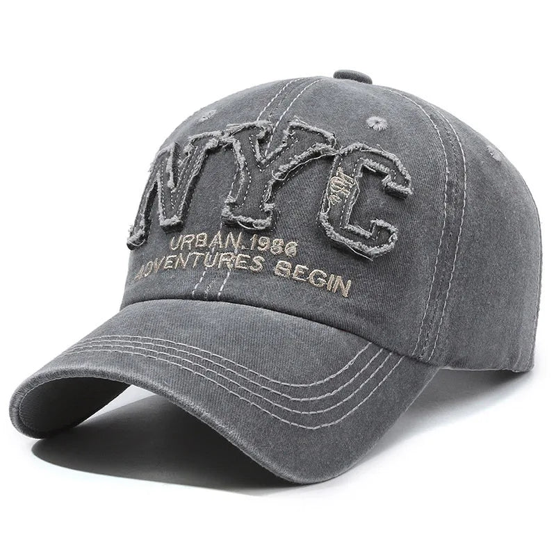 Vintage NYC Letter Baseball Cap - Washed Cotton Snapback Hat for Men & Women