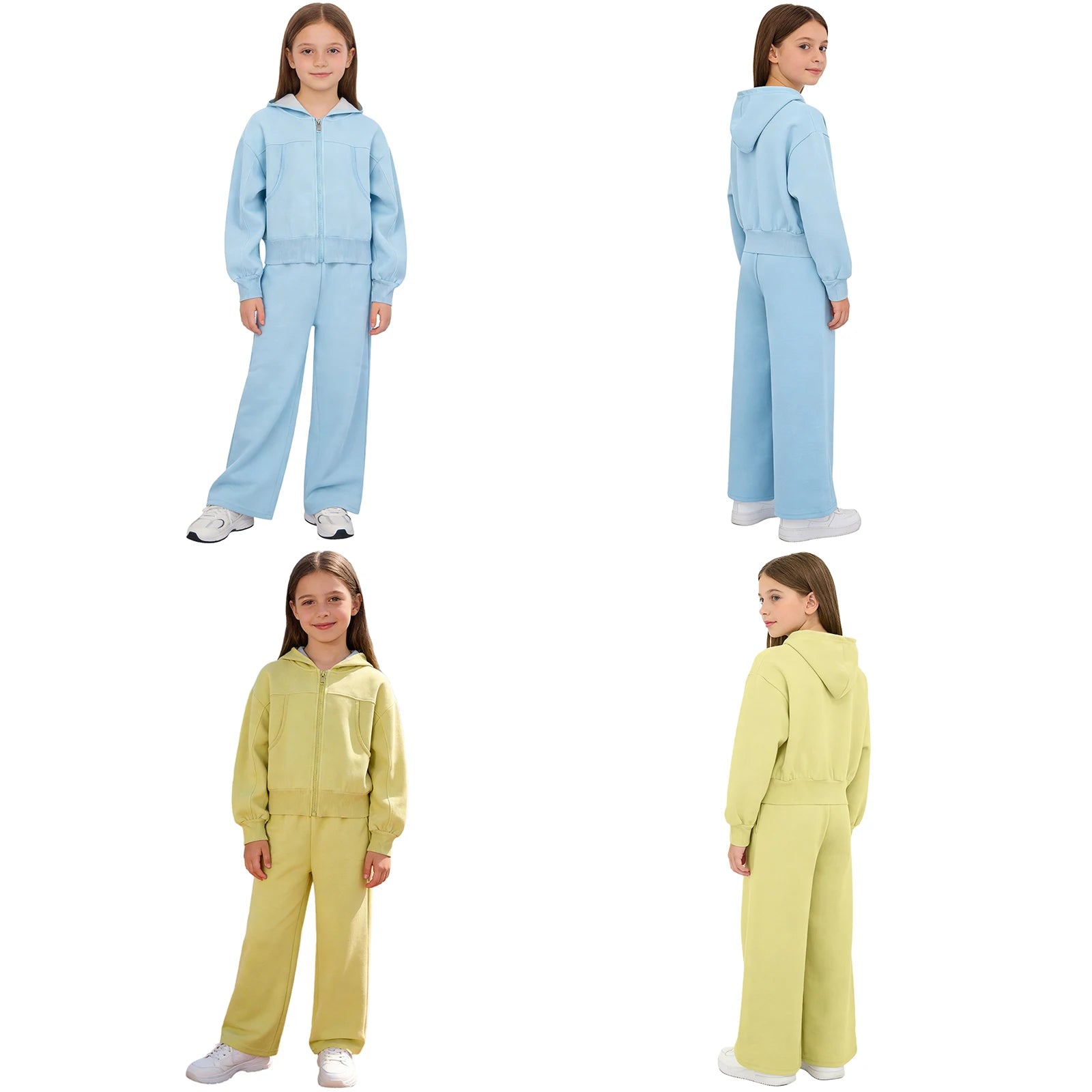 Girls Athletic Tracksuit Set - Hooded Jacket & Wide-Leg Pants for Sports & Active Wear (Ages 5-13)
