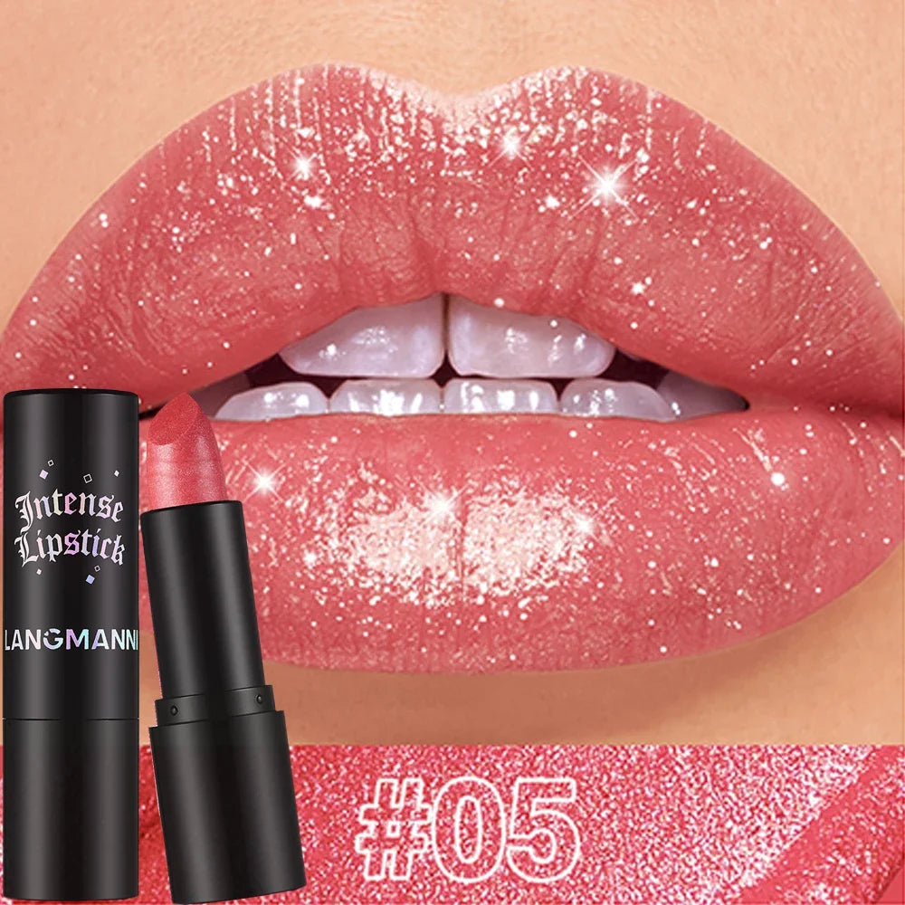 Shimmer Coral Metallic Lipstick - Glitter Diamond Waterproof Lip Gloss