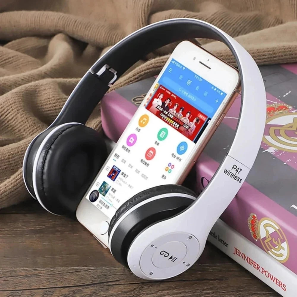 P47 Wireless Bluetooth Headphones - Foldable Over-Ear Headset with HiFi Stereo Bass