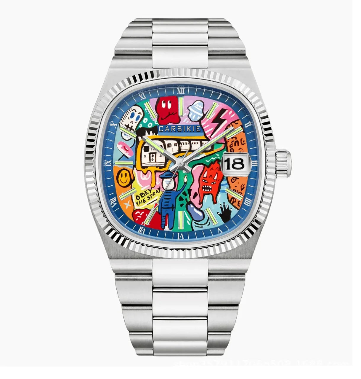Cartoon Oil Painting Quartz Men's Watch – Casual Steel Strap Personalized Business Timepiece