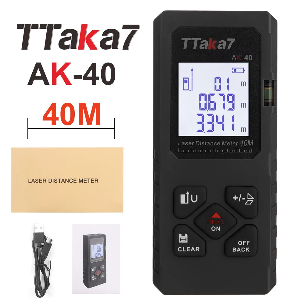 Laser Distance Meter 40M/60M - USB Rechargeable Digital Rangefinder for Construction & Home