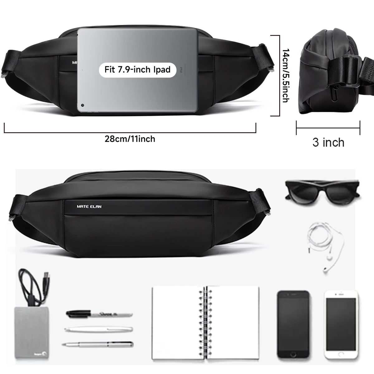 Solid Waterproof Men's Crossbody Bag – Travel & Sports Fanny Pack