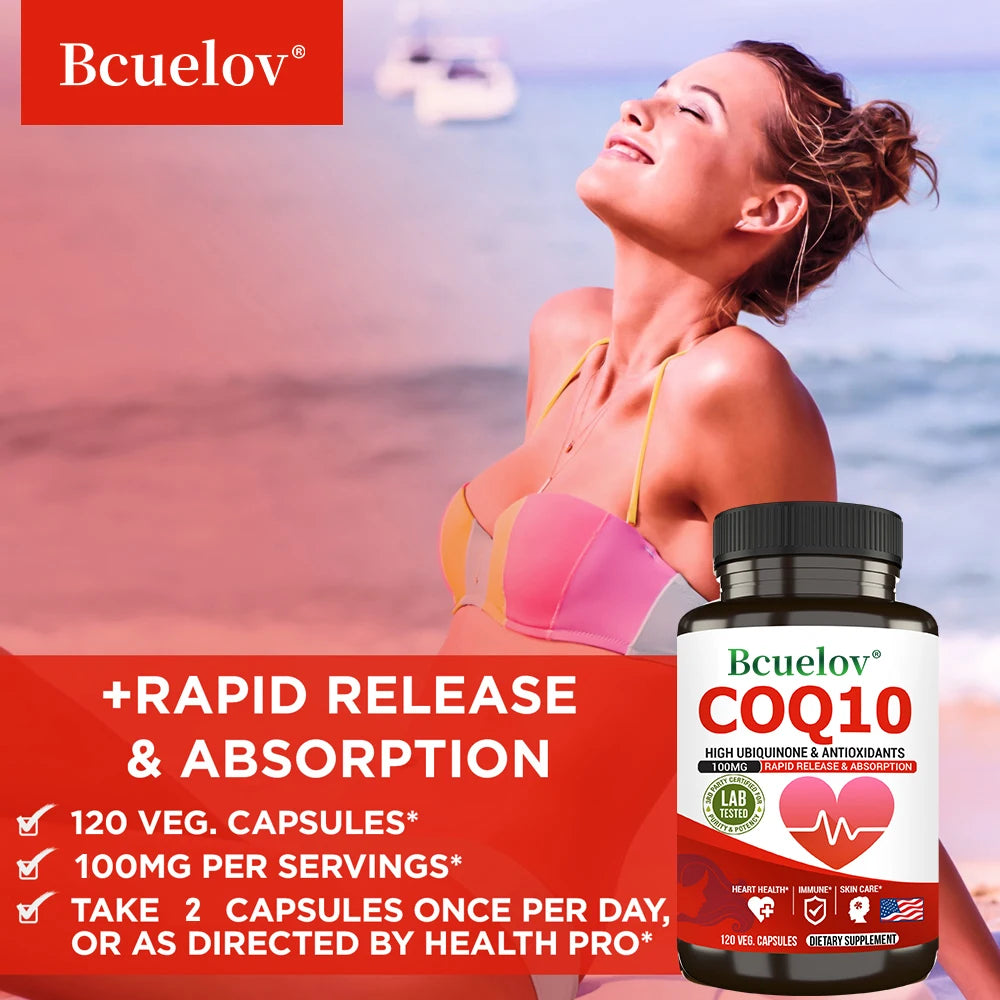 CoQ10 100mg High Absorption Supplement - Heart Health & Energy Support with Black Pepper Extract (120 Capsules)