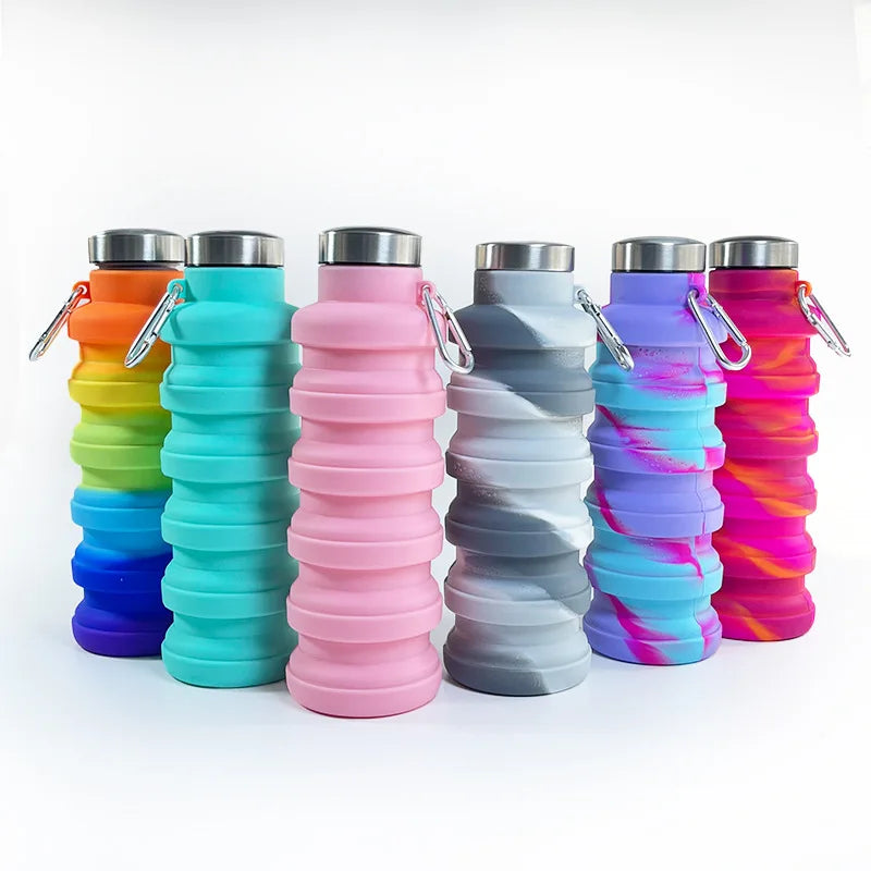 Collapsible Silicone Water Bottle - BPA Free Foldable 600ml Hiking Cup for Outdoor Adventures