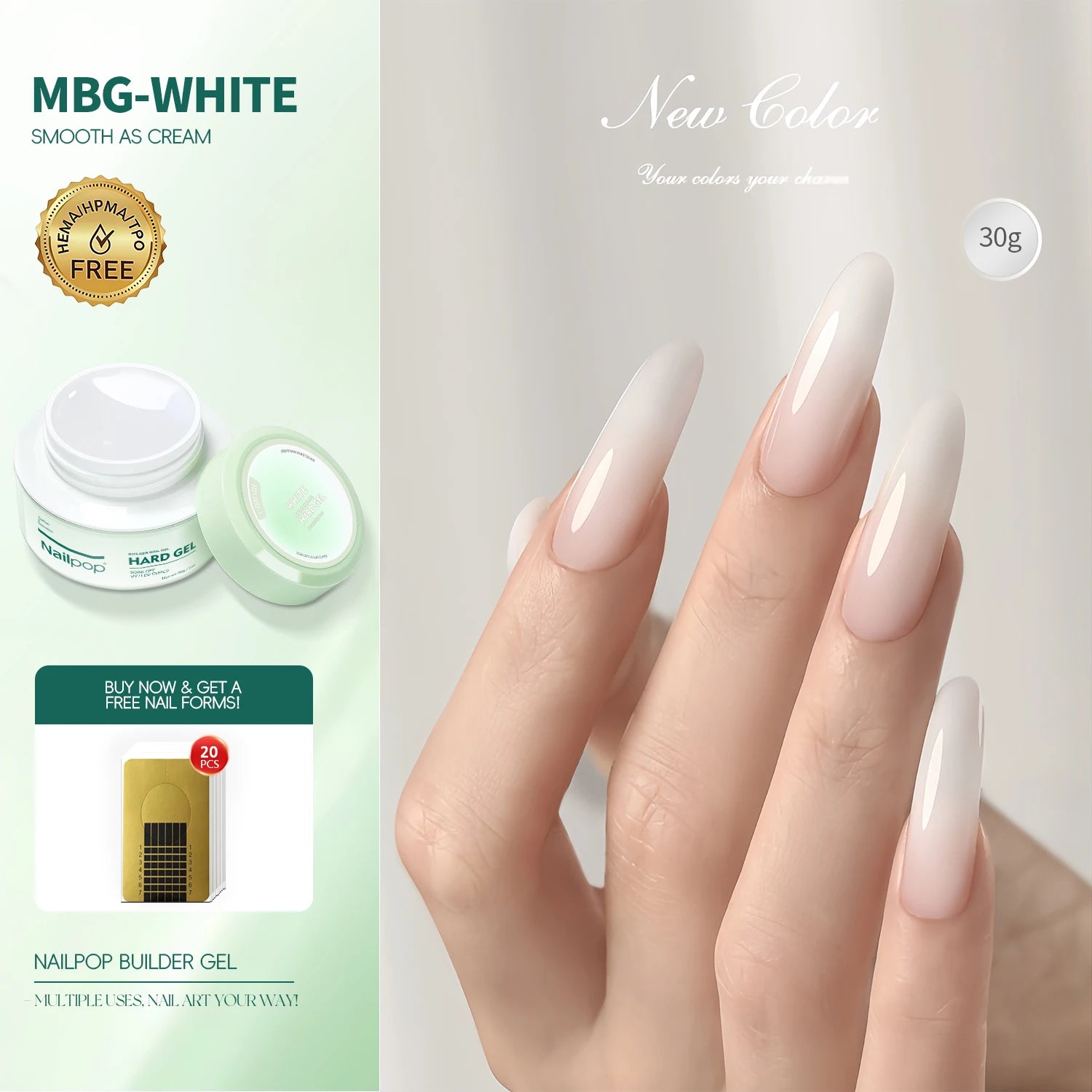 Nailpop HEMA-Free Builder Gel – Milky UV Gel for Nail Extensions & Strengthening