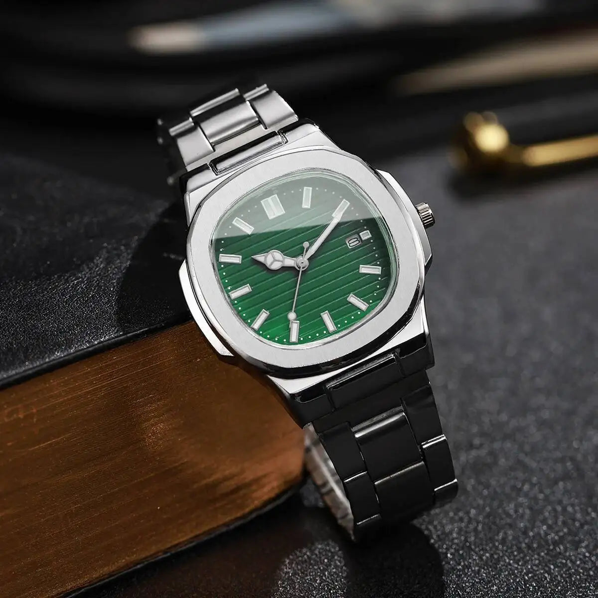 Luxury Men's Square Dial Quartz Watch – Stainless Steel Business Watch with Calendar
