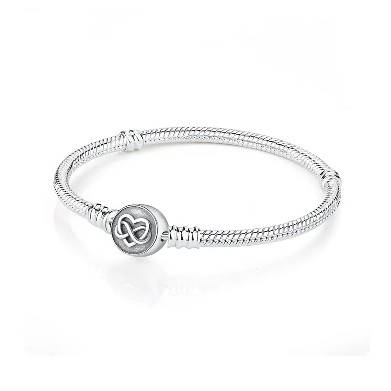 925 Sterling Silver Snake Chain Bracelet with Heart Charm Beads