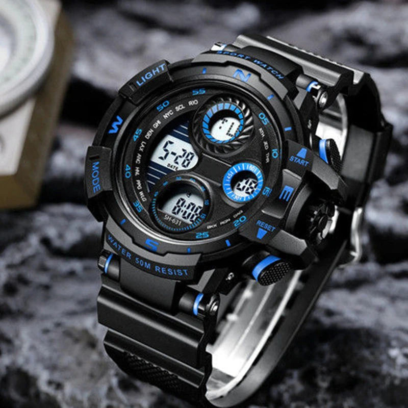 Men's Digital Sports Watch - LED Night Light Electronic Watch for Students & Teens
