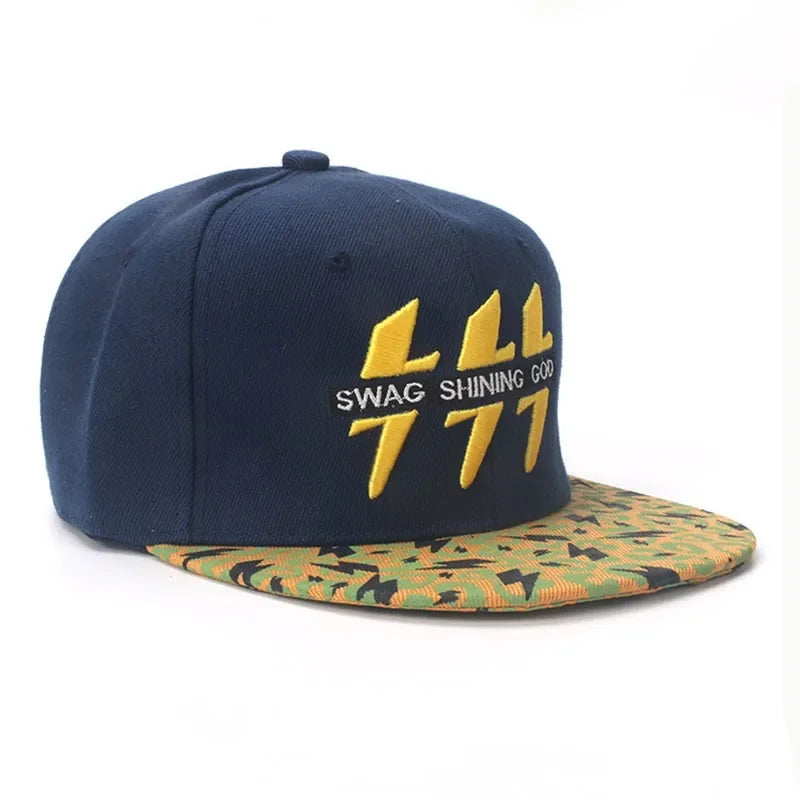 Lightning Embroidered Baseball Cap - Cotton Snapback Hat for Outdoor Sports & Casual Wear